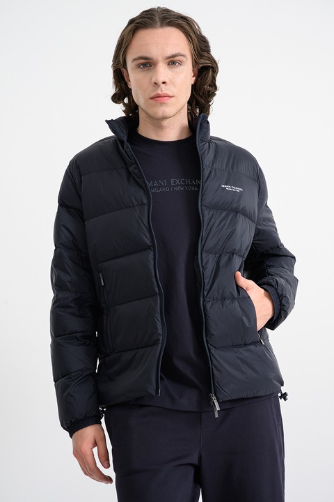 ARMANI EXCHANGE, Geaca cu vatelina si guler inalt, Albastru ultramarin