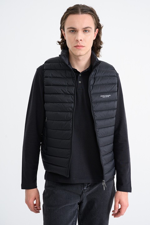 ARMANI EXCHANGE, Vesta matlasata cu buzunare cu fermoar, Negru, XL