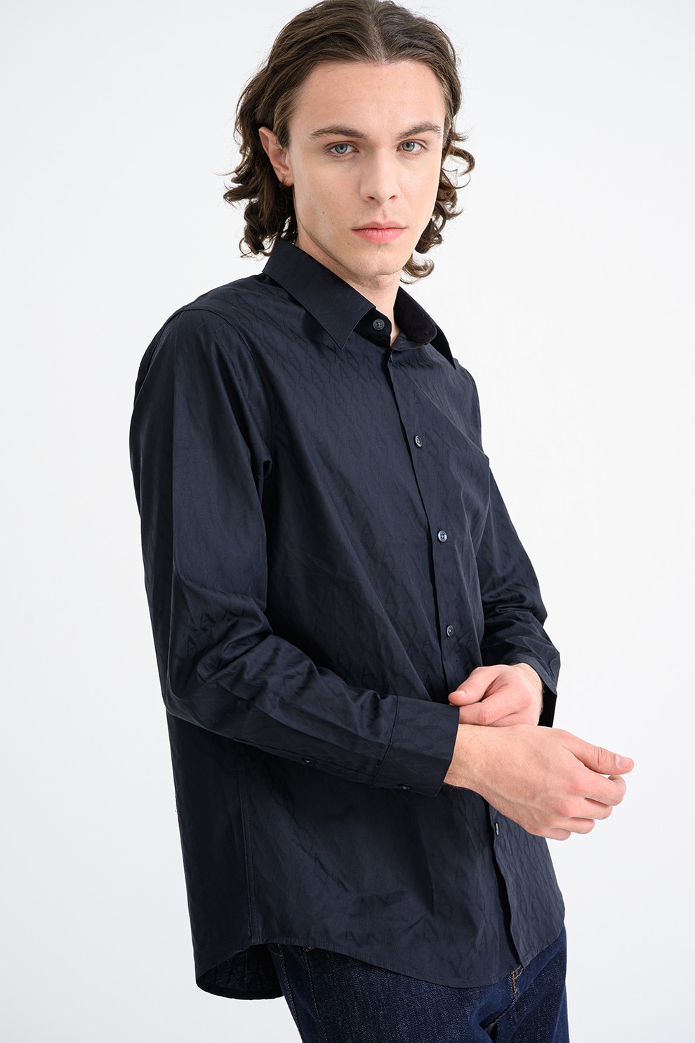 ARMANI EXCHANGE, Camasa cu model monograma, Albastru ultramarin, L