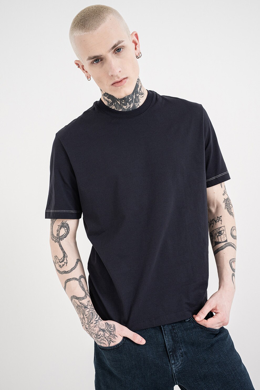 ARMANI EXCHANGE, Tricou regular fit de bumbac, Alb, Bleumarin, L