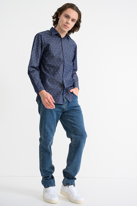 ARMANI EXCHANGE, Camasa de bumbac cu buline, Alb/Albastru inchis