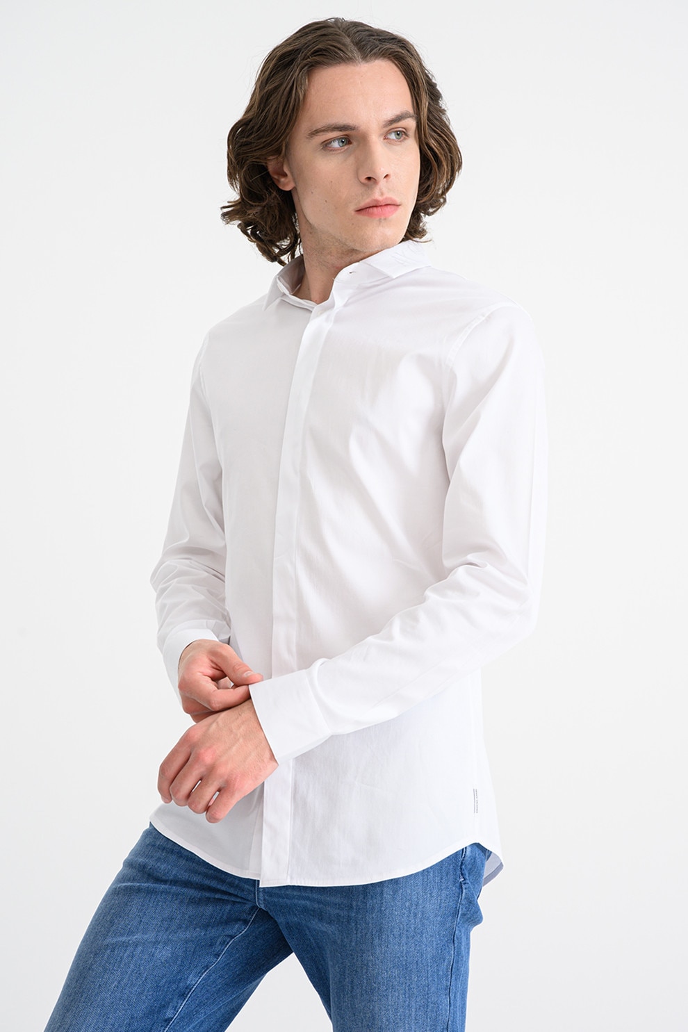 ARMANI EXCHANGE, Camasa uni din amestec de bumbac, Alb optic, XL
