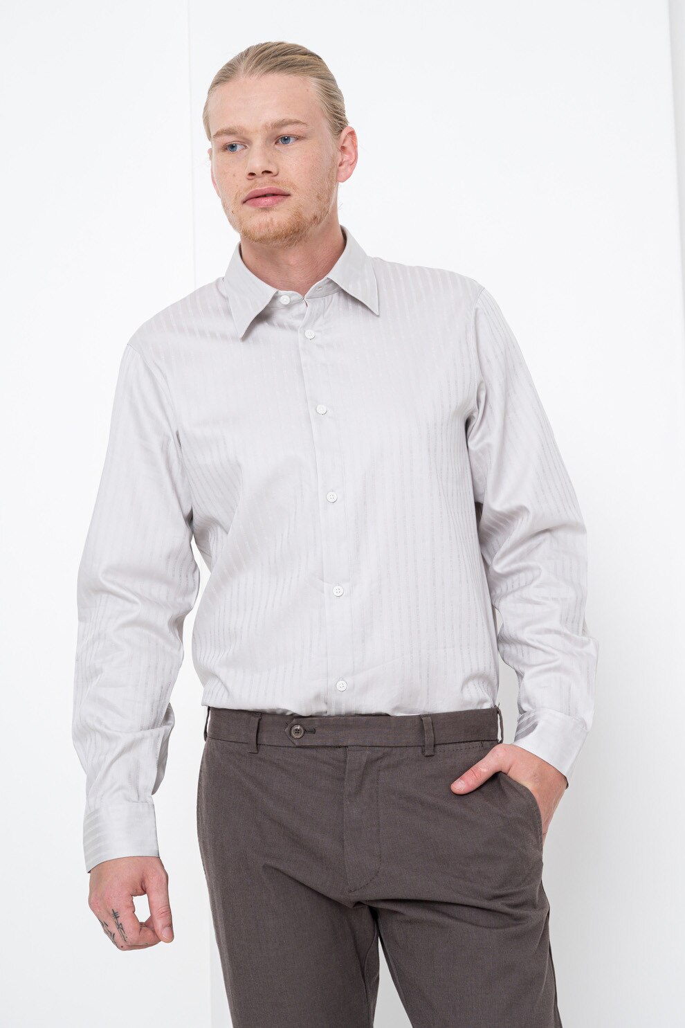 ARMANI EXCHANGE, Camasa de bumbac cu guler clasic, Grej, M