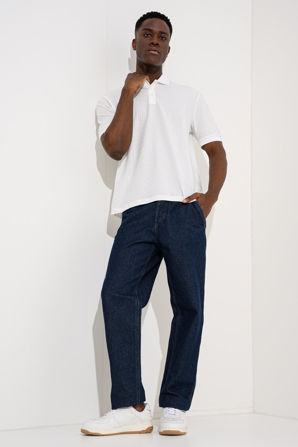 ARMANI EXCHANGE, Tricou polo de bumbac cu model, Alb, XL