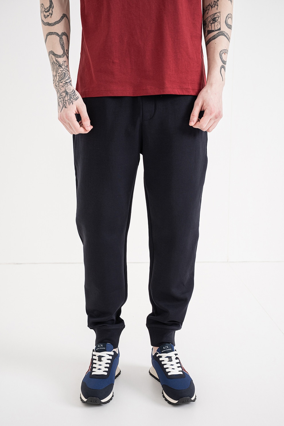 ARMANI EXCHANGE, Pantaloni uni de trening din amestec de bumbac, Albastru ultramarin, M