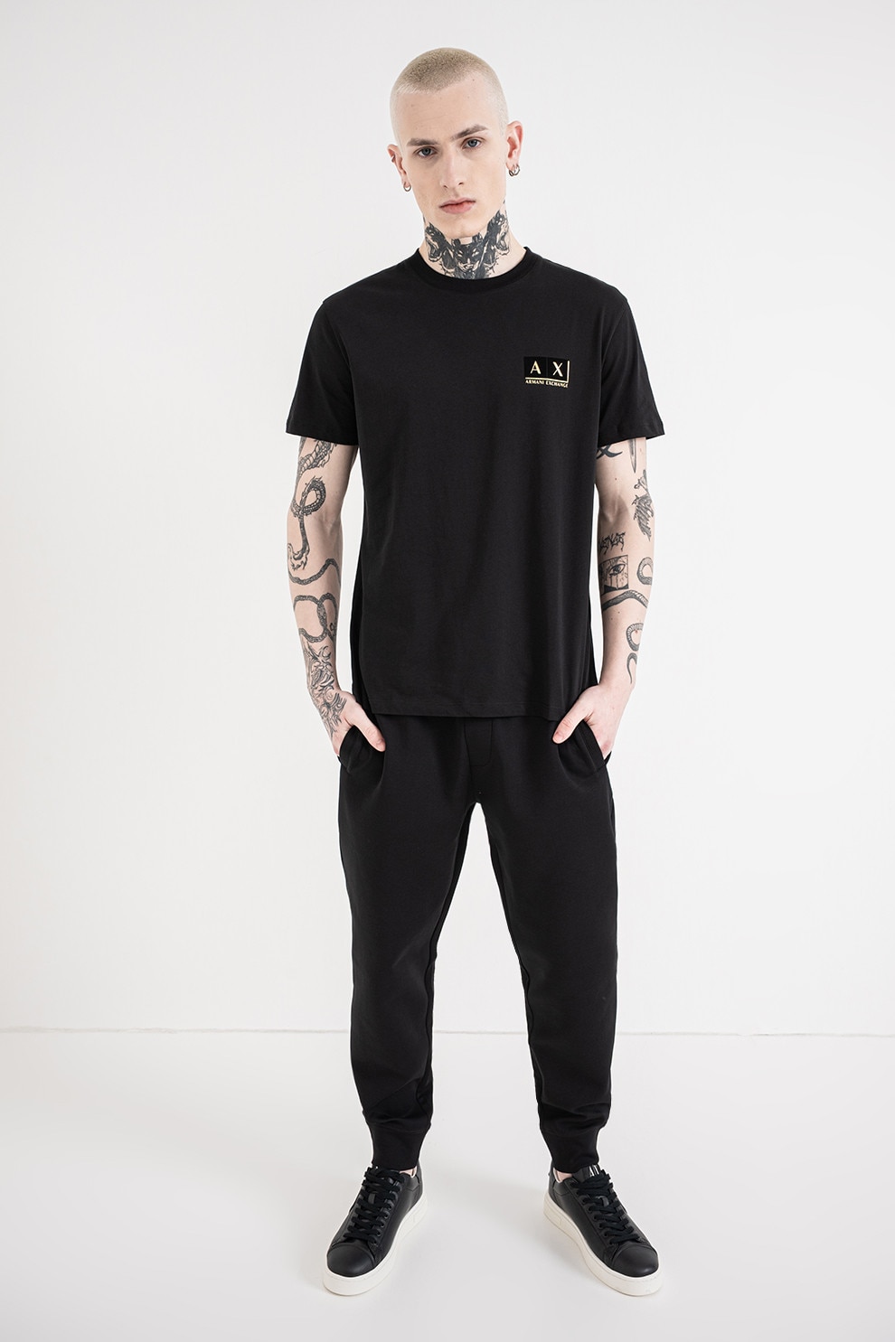 ARMANI EXCHANGE, Tricou din bumbac cu logo, Auriu, Negru, S