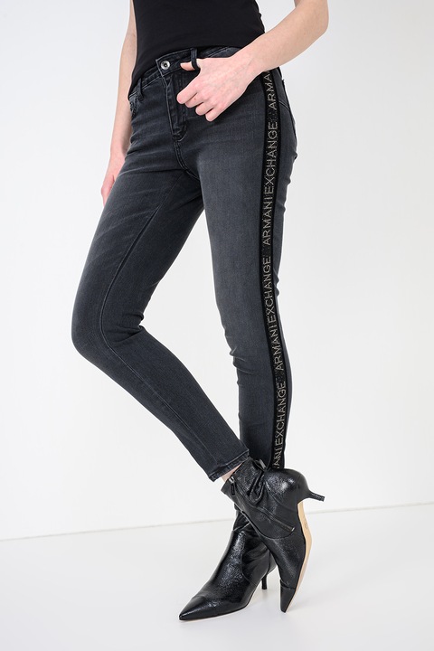 ARMANI EXCHANGE, Blugi super skinny cu aspect decolorat, Negru/Gri antracit/Argintiu