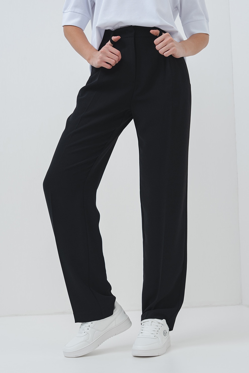 ARMANI EXCHANGE, Pantaloni drepti cu talie inalta, Negru, 2