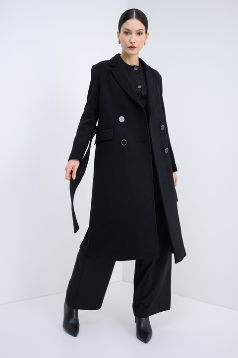 ARMANI EXCHANGE, Palton din amestec de lana cu cordon, Negru