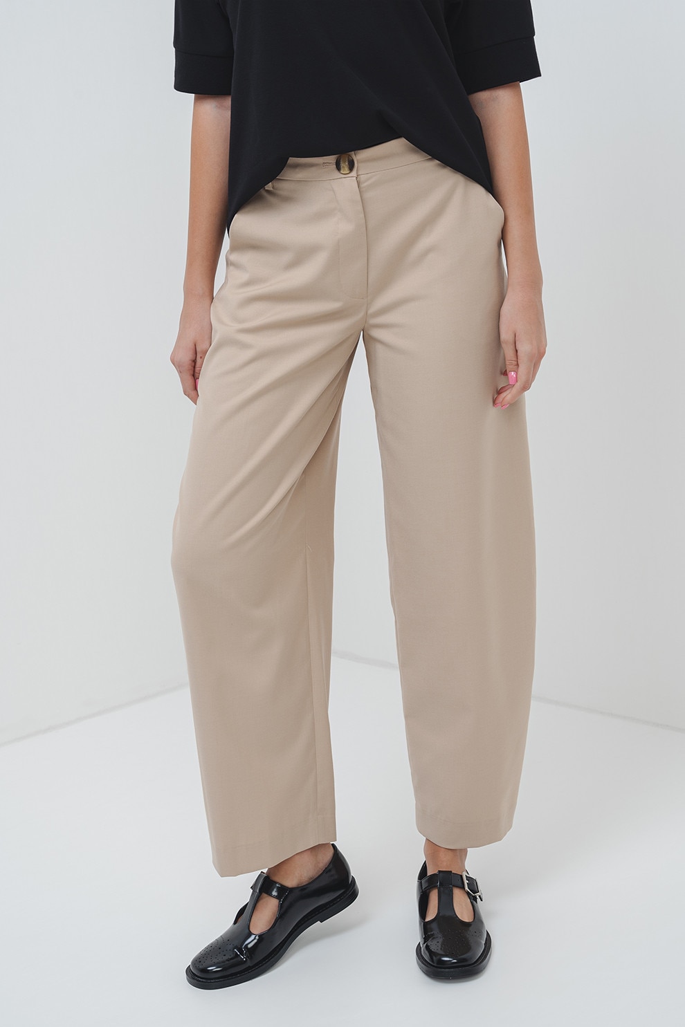 ARMANI EXCHANGE, Pantaloni relaxed-fit cu talie inalta, Bej inchis, 2