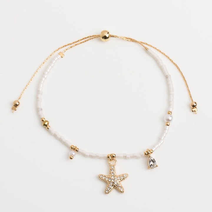 Bratara de Vara cu Lant de Culoare Aurie Margele Stea de Mare & Picatura pentru Femei