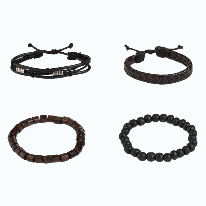 Bratari de Vara Unisex Maro cu Margele Negre din Lemn - 4buc