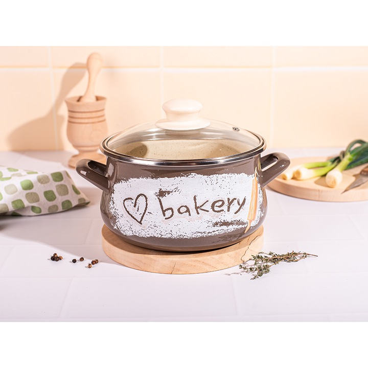 Oala 2.2l cu capac din sticla Bakery Metalac, email, 16cm