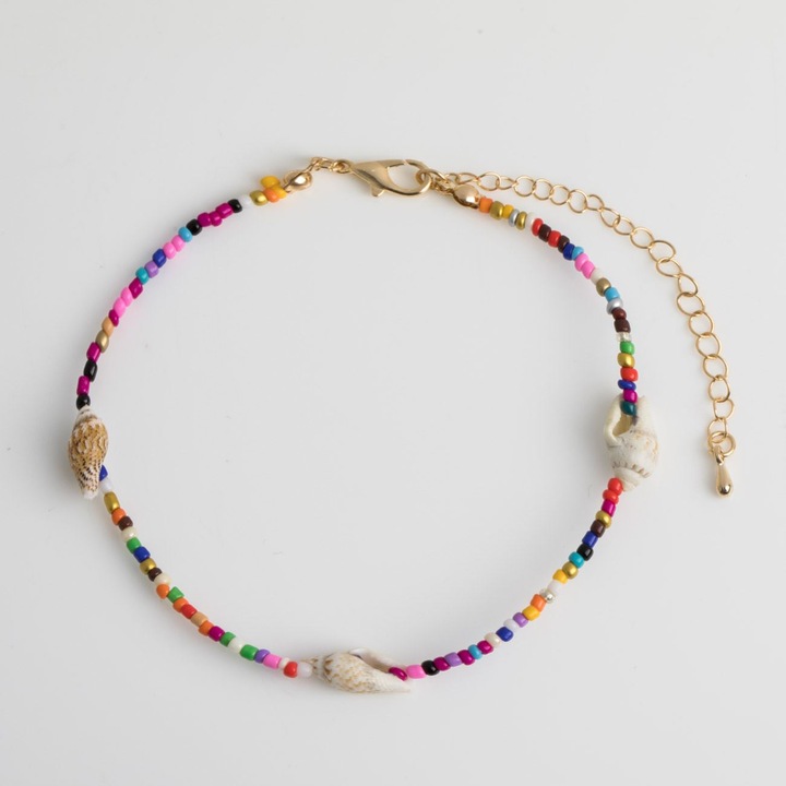 Bratara de Picior cu Lant de Culoare Aurie Margele Colorate & Scoici pentru Femei