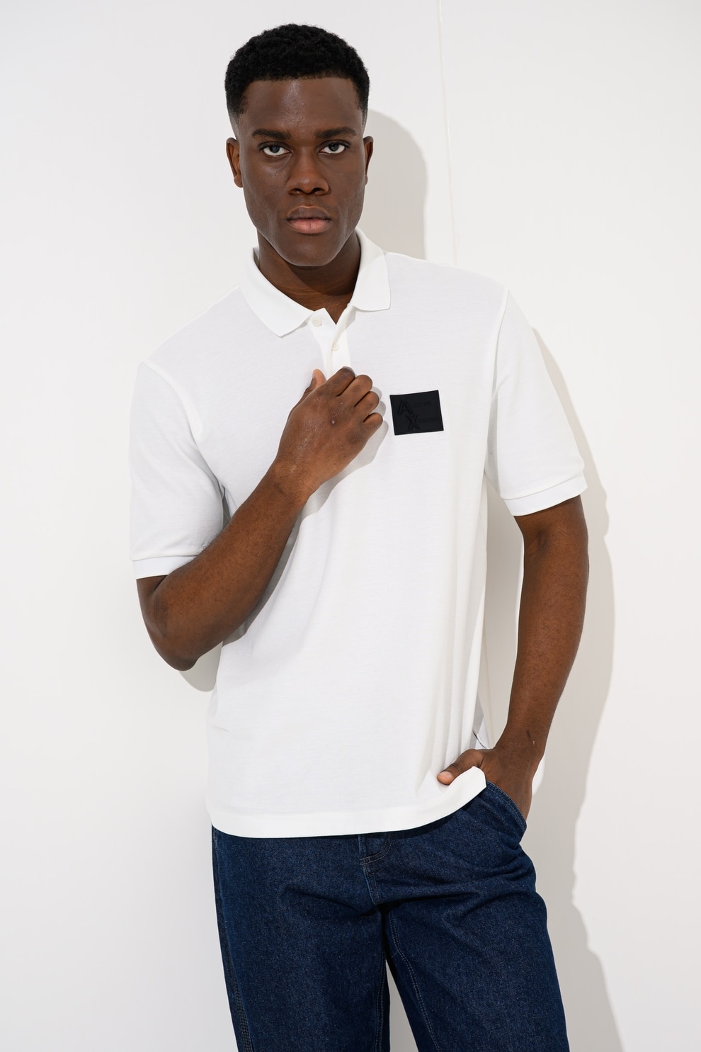 ARMANI EXCHANGE, Tricou polo cu aplicatie logo, Alb, Negru, L