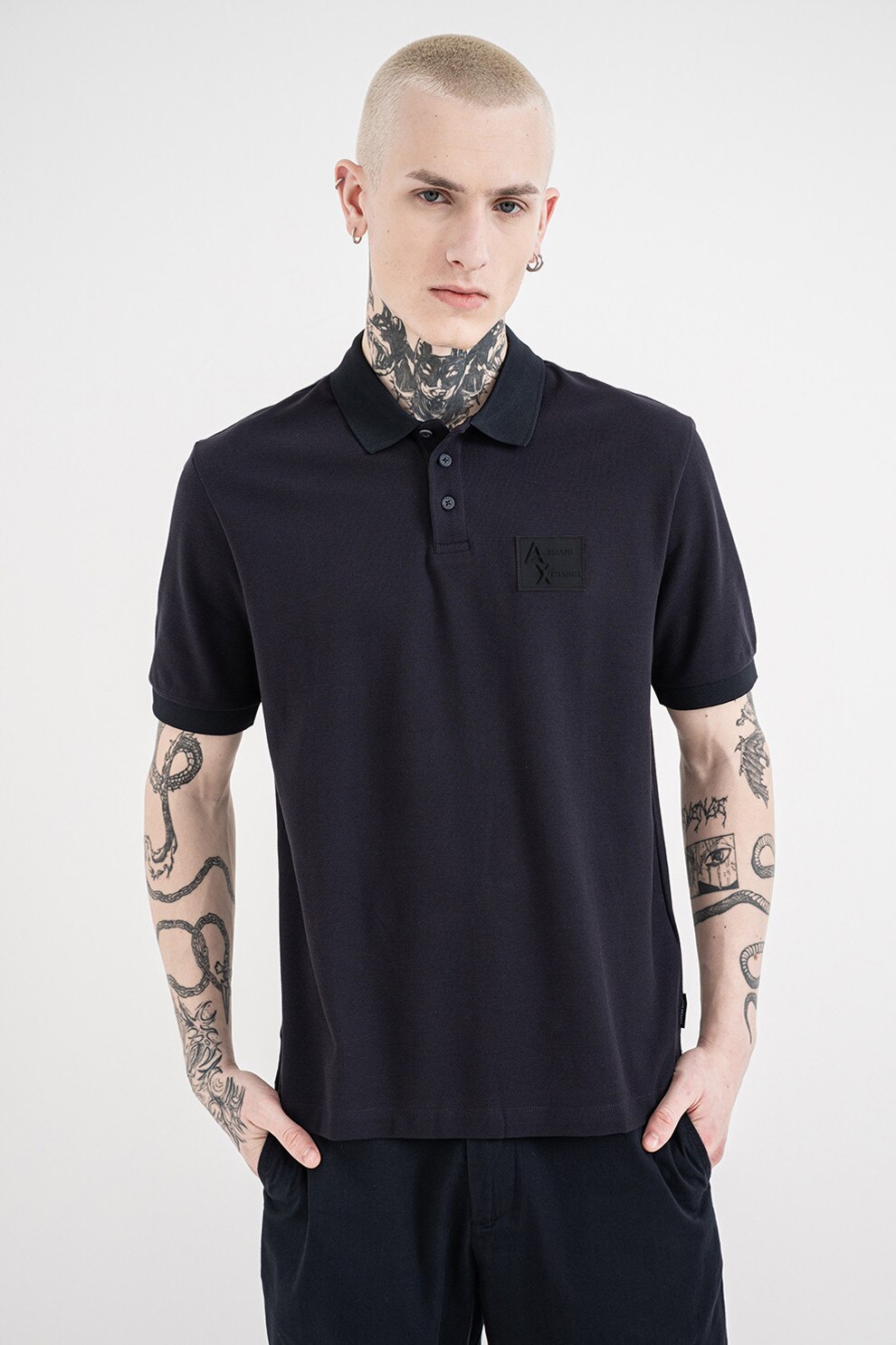 ARMANI EXCHANGE, Tricou polo cu aplicatie logo, Albastru ultramarin, L