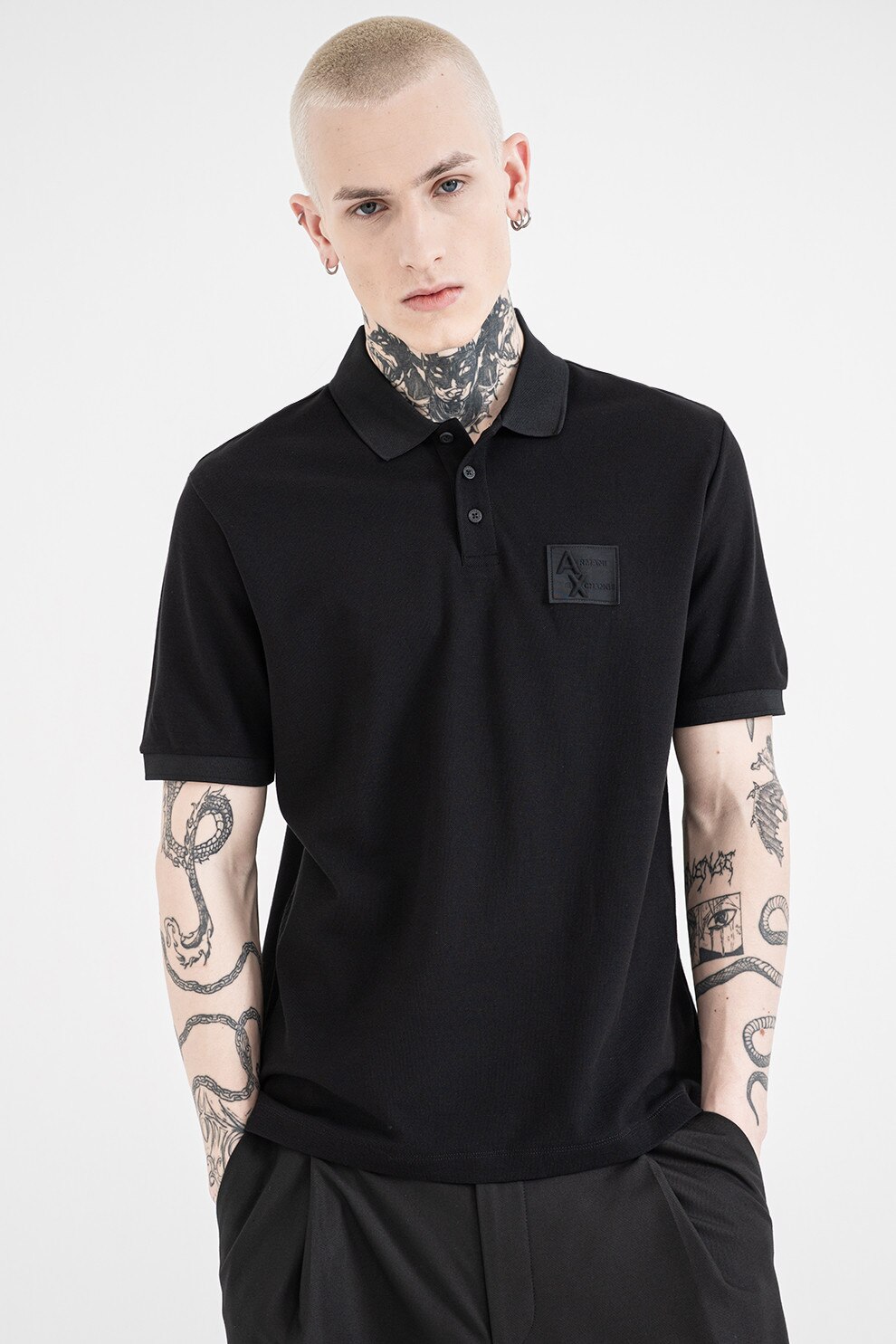 ARMANI EXCHANGE, Tricou polo cu aplicatie logo, Negru, S