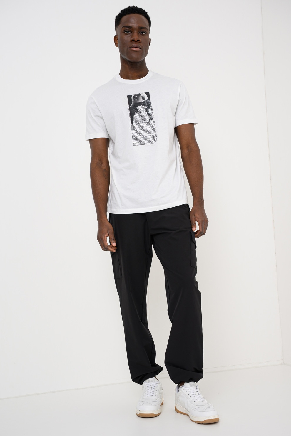 ARMANI EXCHANGE, Tricou regular fit cu imprimeu foto, Alb, Negru stins, XL