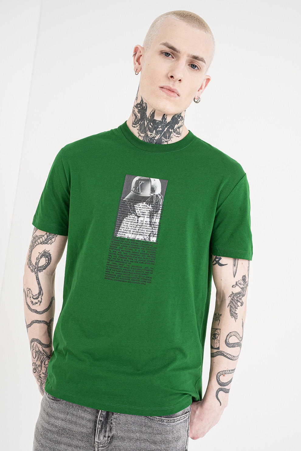 ARMANI EXCHANGE, Tricou regular fit cu imprimeu foto, Verde, Gri, M
