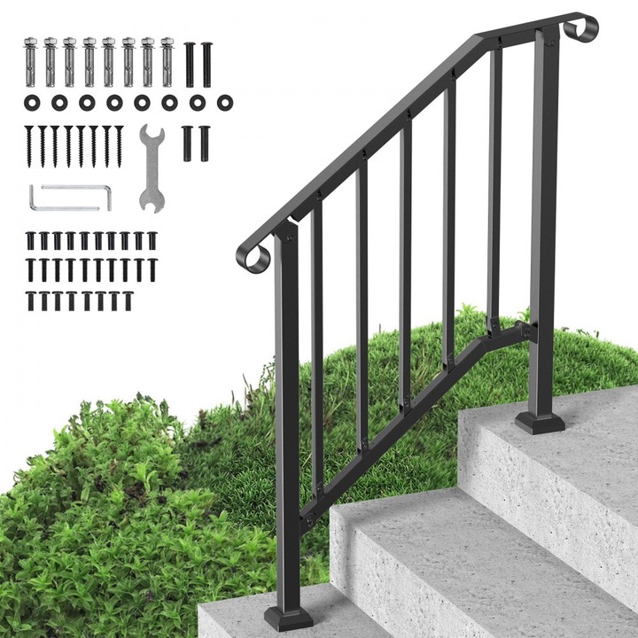 Balustrade pentru exterior Veranda, Model Retro Arc, cu 2-3 trepte, destinata seniorilor, Culoare Negru