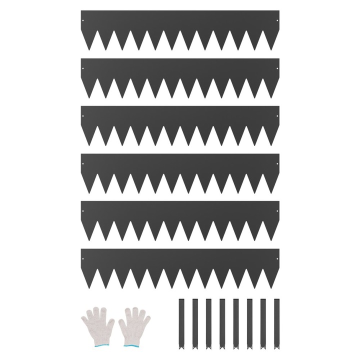 Комплект от 6 ландшафтни бордюри, Стоманени, 40 x 8 инча, устойчиви на ръжда, черни, за двор