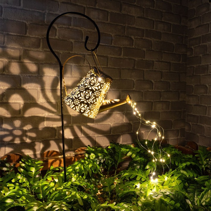 Napelemes kerti öntözőkanna karó 37 LED-es izzóval 84 cm - (meleg fehér)