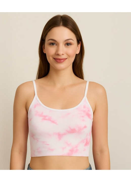 Топ без подгъв с тай-дай и спагети презрамки, размер M INTL, Бял