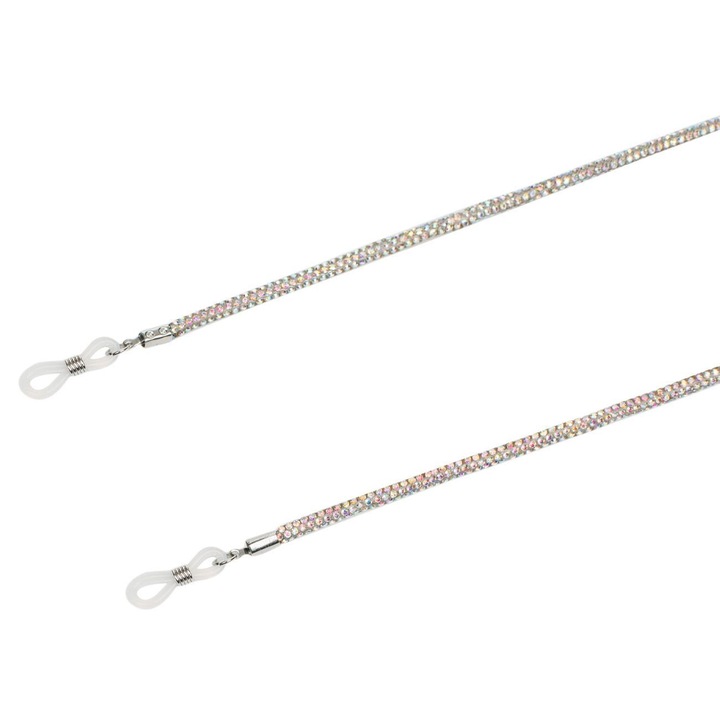 Siret rotund argintiu cu stras pentru ochelari 74cm