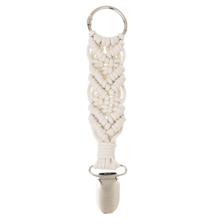 Breloc Clip Macrame din Bumbac Ecru pentru Fixarea Palariei la Valiza & Geanta 16cm