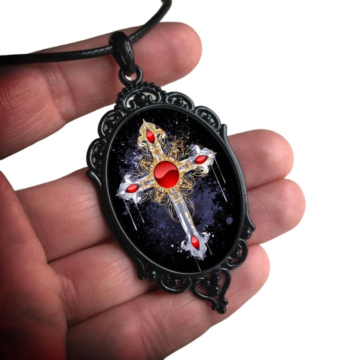 Colier vintage gotic dama, aliaj, negru, 14g