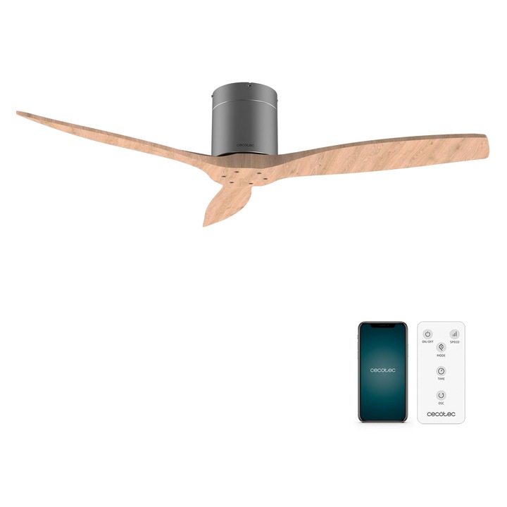 Cecotec - Energysilence Aero 5500 Aqua Ironwhitewood mennyezeti ventilátor, 40 W-os egyenáramú motor, Wi-Fi vezérlés, beltéri és kültéri használatra, 3 lapát, 6 sebesség, vasfehér fa