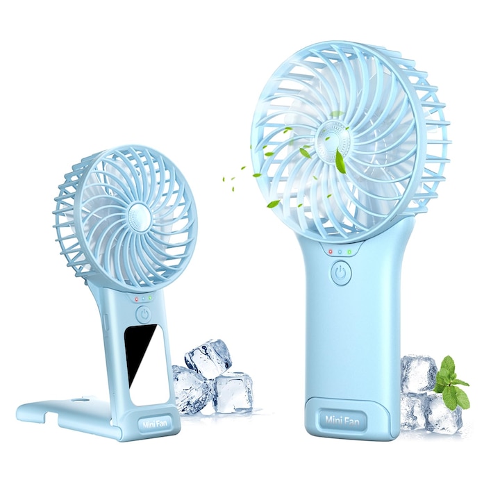 Hordozható ventilátor, mini hordozható USB újratölthető ventilátor, kicsi és csendes hordozható ventilátor, 4 sebesség tükörrel, asztali ventilátor 2000 mAh akkumulátorral irodába, otthonra, utazáshoz