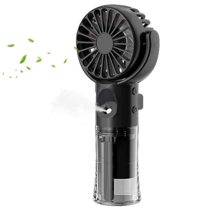 Hordozható kézi ventilátor vízpermettel, mini hordozható USB újratölthető ventilátor 4 sebességgel, hordozható hűtőpermet-ventilátor, kis személyes asztali ventilátor utazáshoz (fekete)