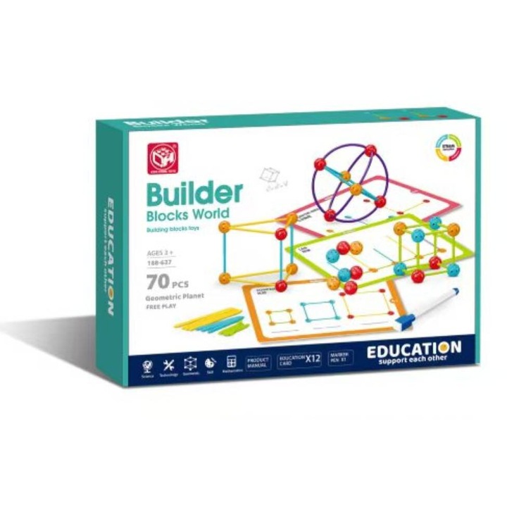 Set de constructie STEAM - Forme 3D (70 piese)