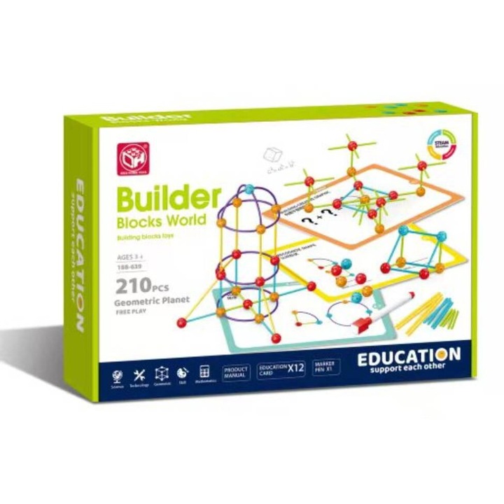 Set de constructie STEAM - Forme 3D (210 piese)