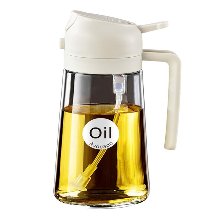 Pulverizator pentru ulei 2 in 1, pentru otet, Sosuri, Sticla durabila, fund antiderapant, compatibil diverse lichide, 500ml, Negru