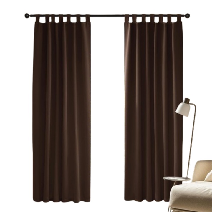 Комплект от 2 завеси Deconovo, 140 x 260 см, непрозрачни, с клипс, кафяв цвят