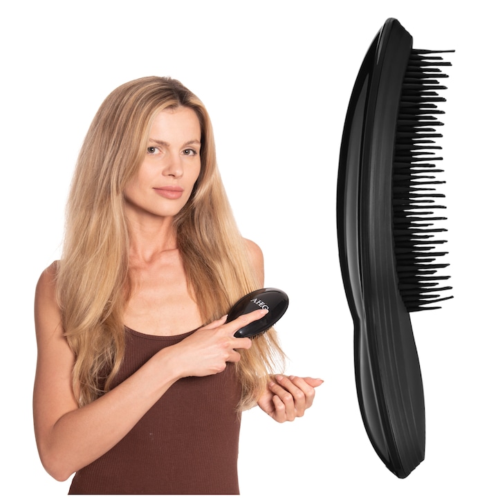 Perie de par Tangle Free, pentru toate tipurile de par, utilizare pe par umed si uscat, negru