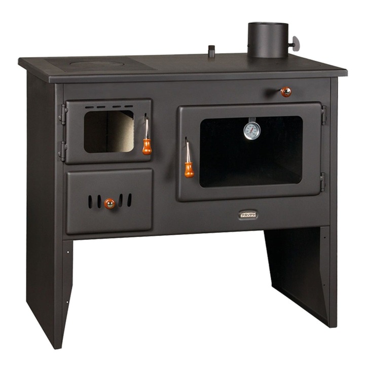 Soba pe lemne cu manta de apa Prity W12, dreapta, 4 + 12,1 kw, clasa energetica - A, neagra