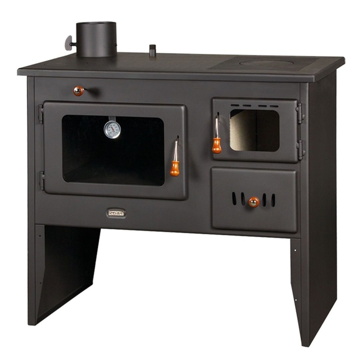 Soba pe lemne cu manta de apa Prity W12, stanga, 4 + 12,1 kw, clasa energetica - A, neagra