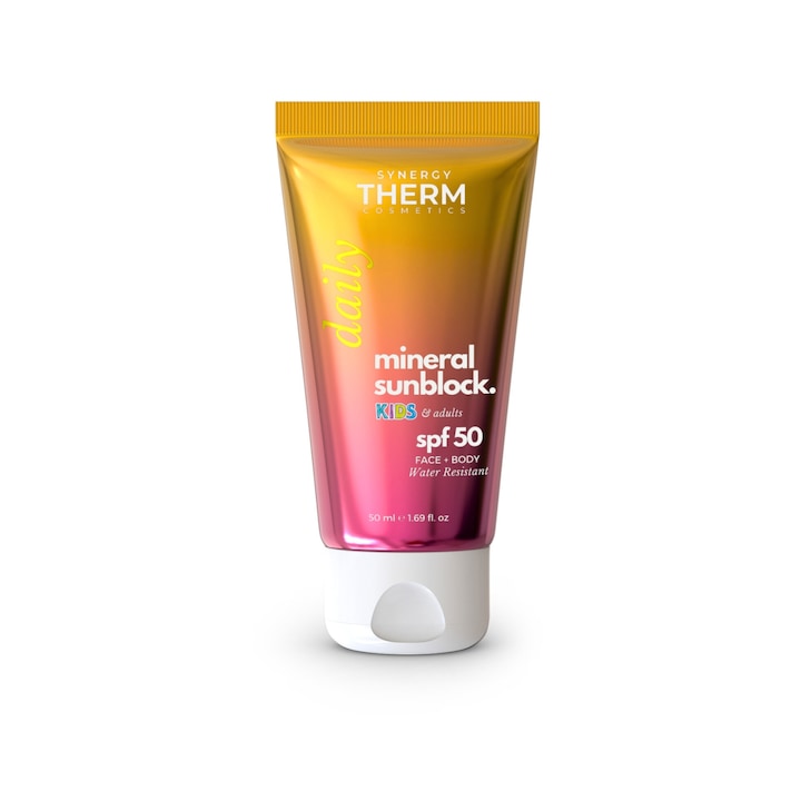 Crema solara minerala SPF 50 pentru copii si adulti, 50 ml, Synergy Therm