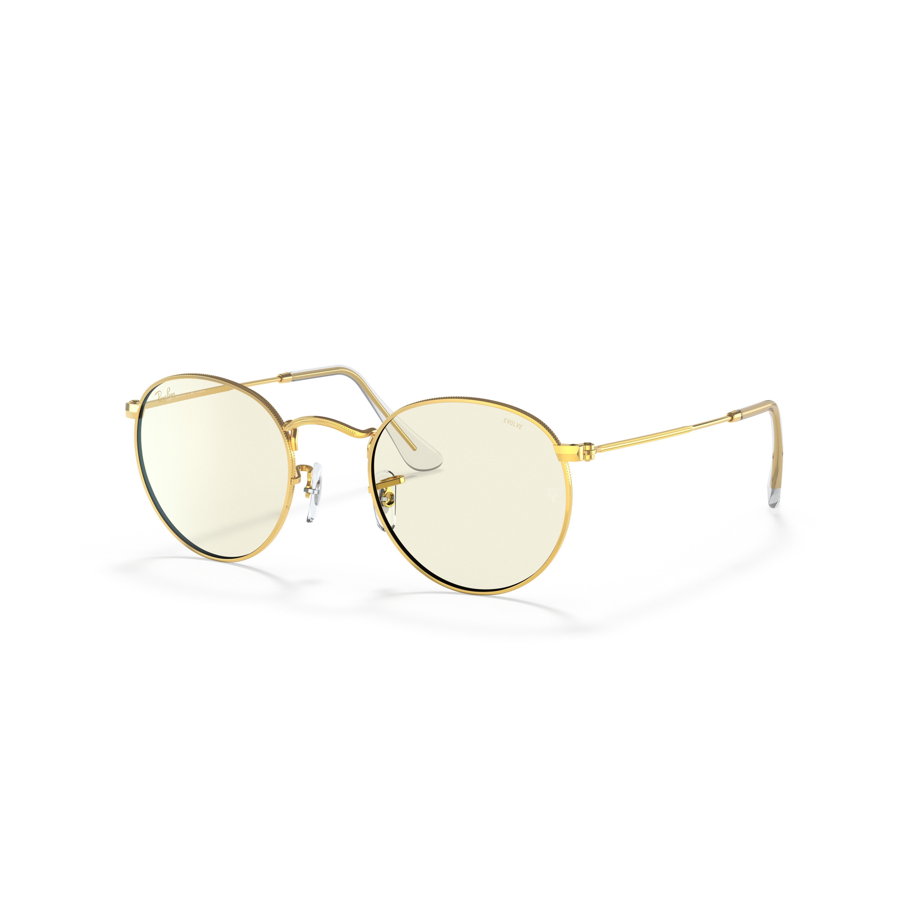 Ray Ban, Ochelari de soare cu rama rotunda metalica, Auriu, 50-21-145