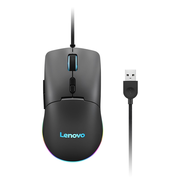 Lenovo M210 RGB gamer egér (7 gomb, 3 zónás RGB világítás, 8000 Dpi, 300 IPS, 35 G, 1000 Hz), fekete