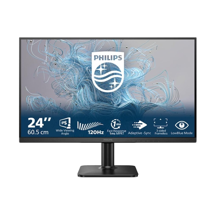 Philips Monitor, 24E2N1110, 23,8", IPS, WLED, 1920x1080, 120Hz, 4ms GtG, 1ms MPRT, 300cd m/2, 1500:1, Mega Infinity DCR, Adaptív szinkron, Villódzásmentes, LowBlue mód, Fekete