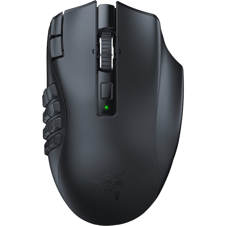 Razer Naga V2 Hyperspeed - Ергономична безжична MMO геймърска мишка (19 програмируеми бутона, 2.4 Ghz безжична връзка, Bluetooth, до 250 часа, Focus Pro 30K оптичен сензор) Черна