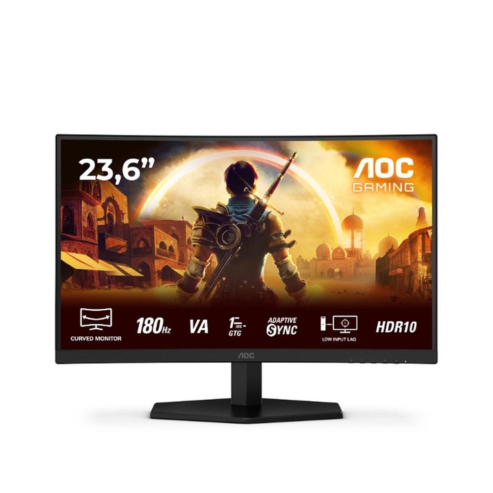 Монитор AOC, C24G42E, 23.6", VA, Curved 1500R, WLED, 1020x1080, 180Hz, 4ms GtG, 0.5ms MPRT, 250cd m/2, 3000:1, 80M:1 DCR, Adaptive Sync, FlickerFree, Low Blue Light, Черен
