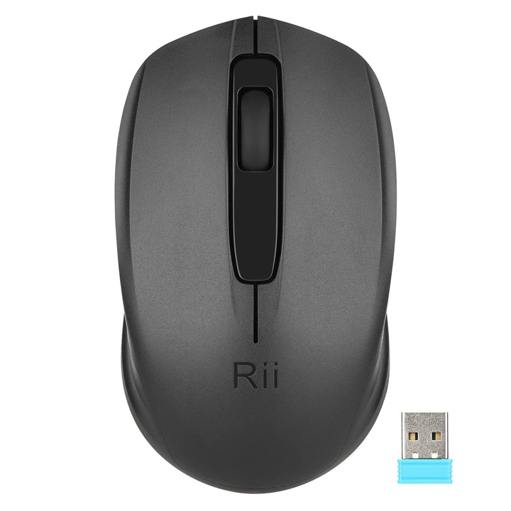 Безжична мишка Rii, 2.4G безжична мишка с USB приемник (намира се в отделението за батерии на гърба на мишката) за левичари и десничари, компютър/лаптоп/Windows, черна
