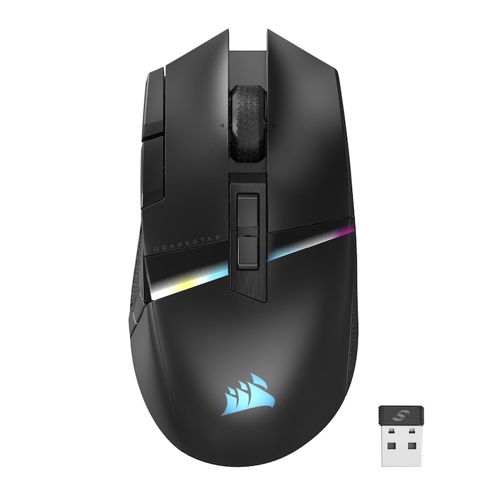 Геймърска мишка Corsair Darkstar RGB Wireless MMO - 26 000 DPI - 15 програмируеми бутона - до 80 часа живот на батерията - съвместима с ICUE - PC, PS5, PS4, Xbox - черна