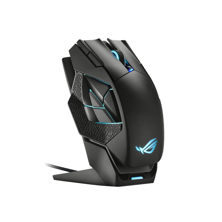 Asus Rog Spatha X gamer egér (vezeték nélküli, vezetékes, mágneses töltőalap, 12 programozható gomb, 19 000 DPI, Aura Sync)