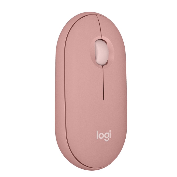 Мишка Logitech Pebble Mouse 2 M350S Slim Bluetooth, безжична, преносима, лека, персонализируеми бутони, безшумни кликвания, лесно превключване за Windows, MacOS, Apple, Android, ChromeOS - розова